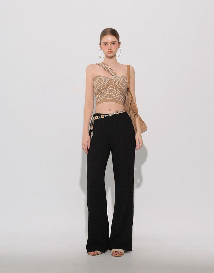 Elastic Waist Crinkled Texture Wide Leg Pants