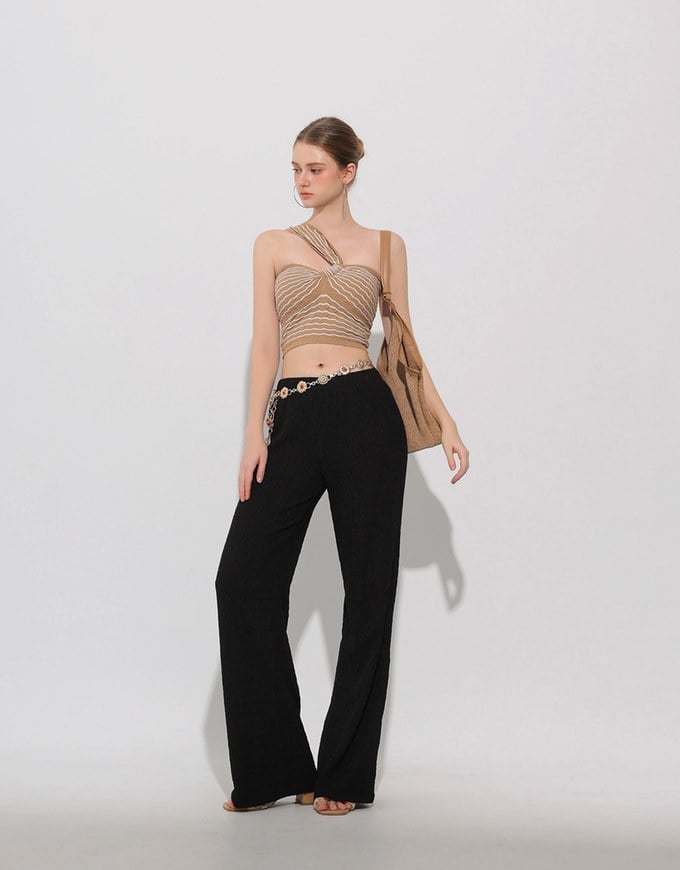 Elastic Waist Crinkled Texture Wide Leg Pants