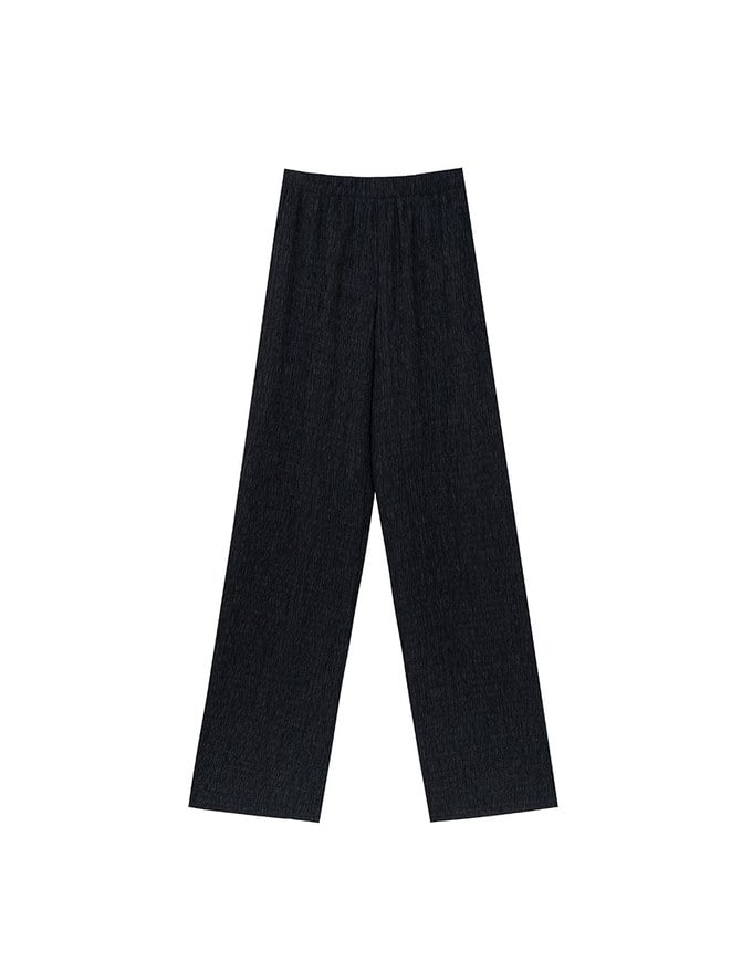 Elastic Waist Crinkled Texture Wide Leg Pants