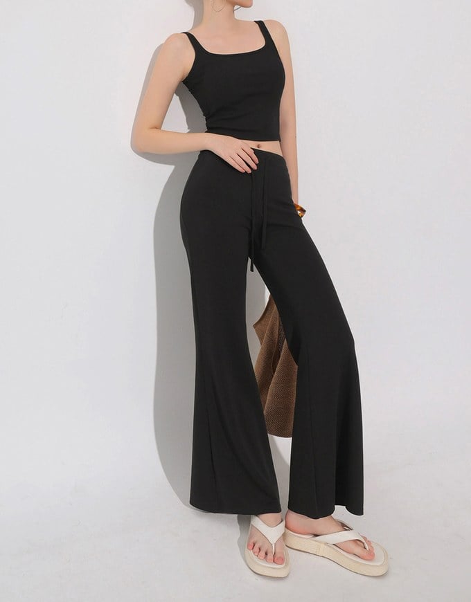 High Waist Drawstring Waist Stretch Knit Flared Sweatpants