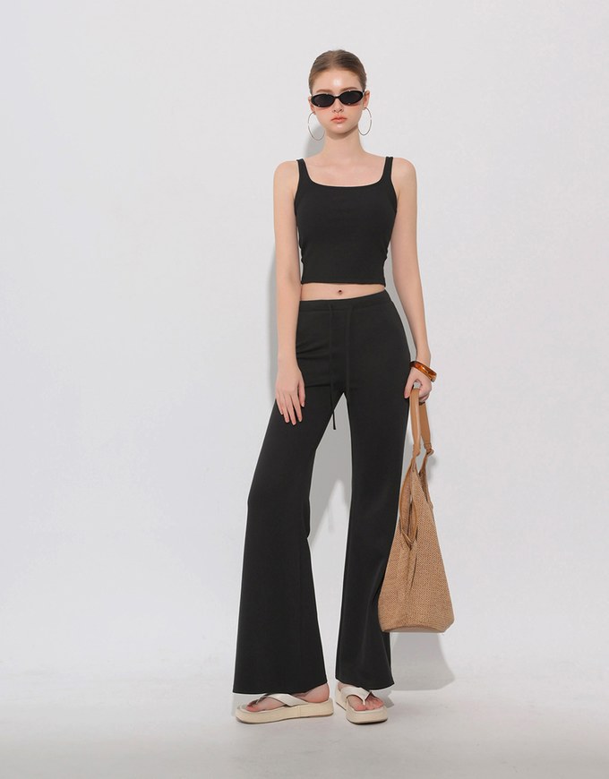 High Waist Drawstring Waist Stretch Knit Flared Sweatpants