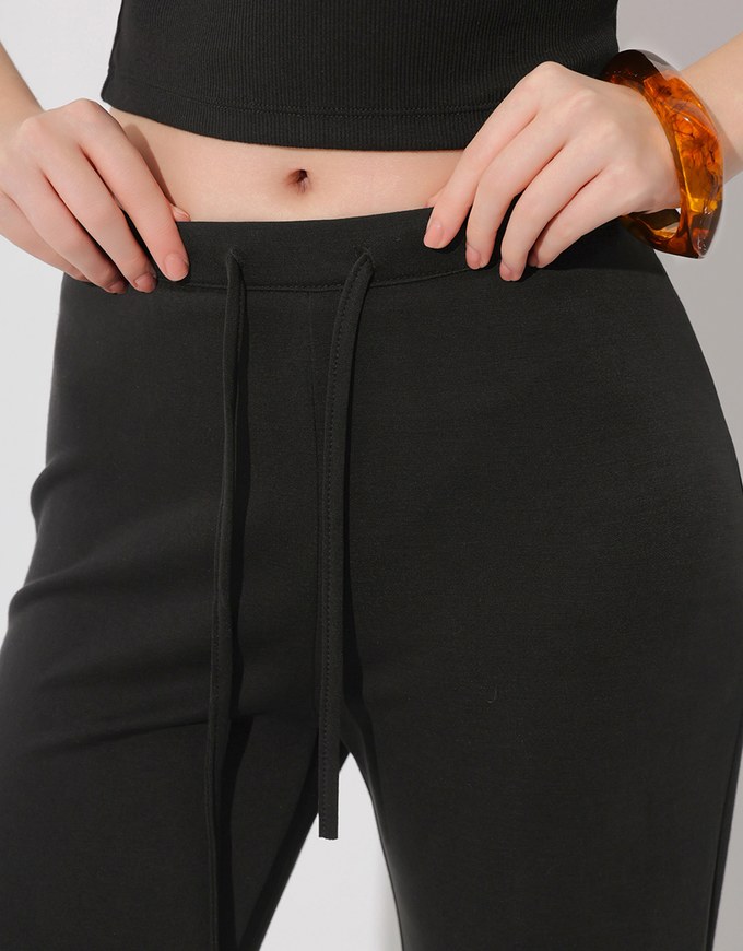 High Waist Drawstring Waist Stretch Knit Flared Sweatpants