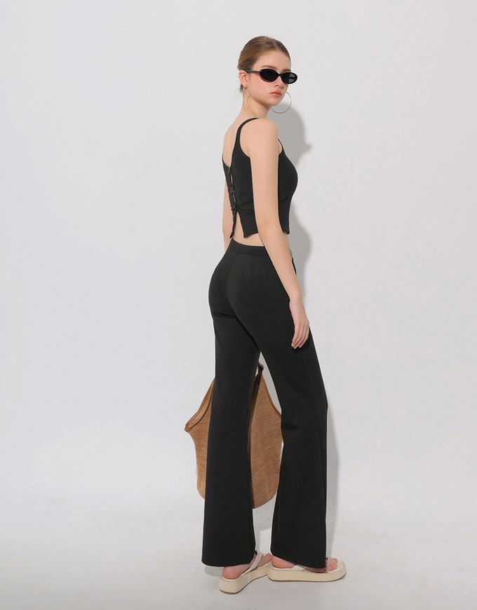 High Waist Drawstring Waist Stretch Knit Flared Sweatpants