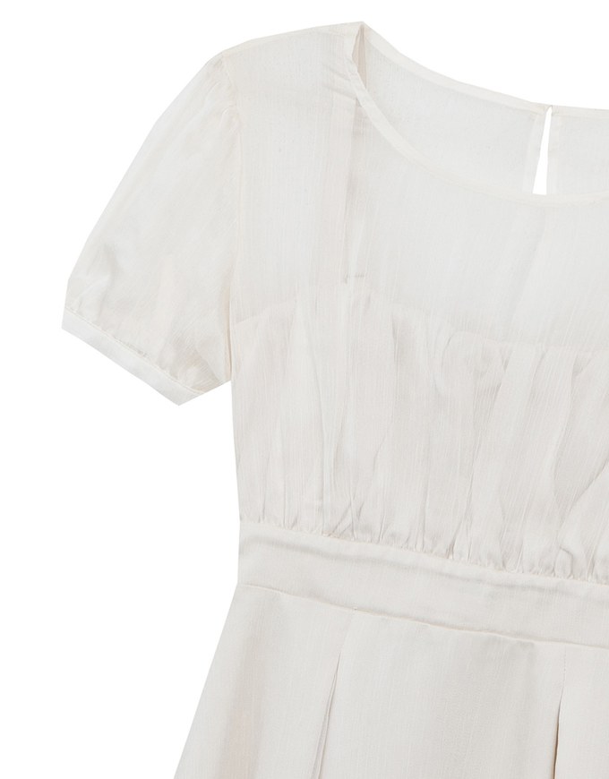 Layered Mesh Puff Sleeve Flare Mini Dress
