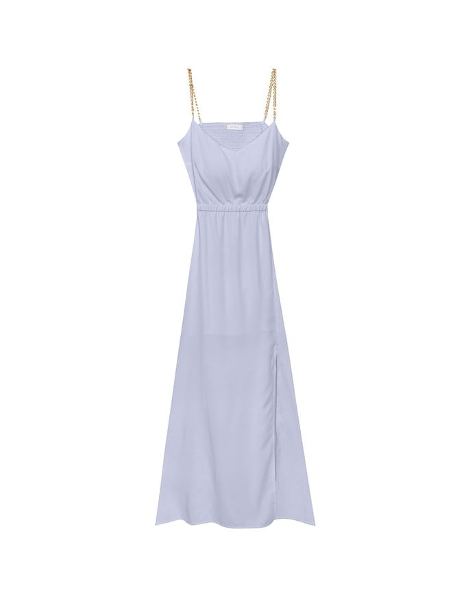 Gold Chain Spaghetti Strap Slit Padded Maxi Dress