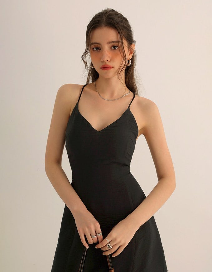 Cooling Fabric Lighweight Crisscross Backless Strappy Padded Mini Dress
