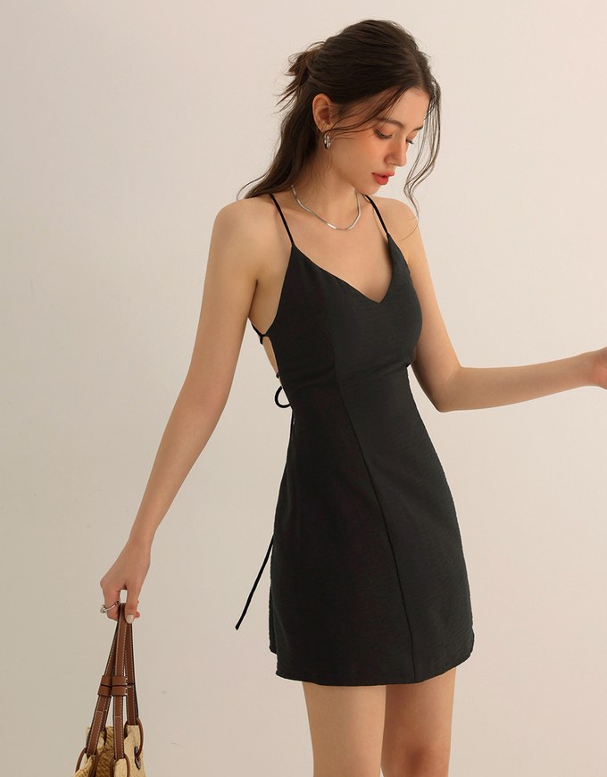 Cooling Fabric Lighweight Crisscross Backless Strappy Padded Mini Dress