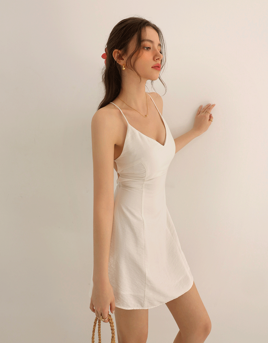Cooling Fabric Lighweight Crisscross Backless Strappy Padded Mini Dress