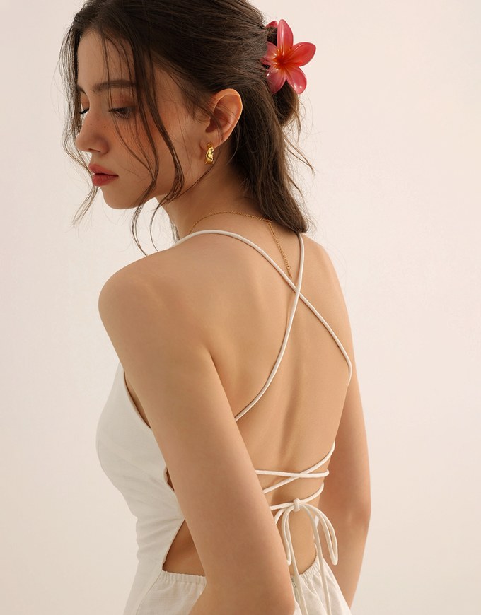 Cooling Fabric Lighweight Crisscross Backless Strappy Padded Mini Dress