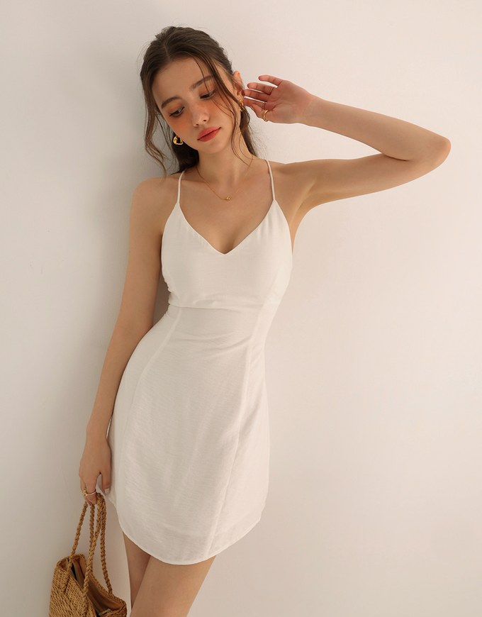 Cooling Fabric Lighweight Crisscross Backless Strappy Padded Mini Dress