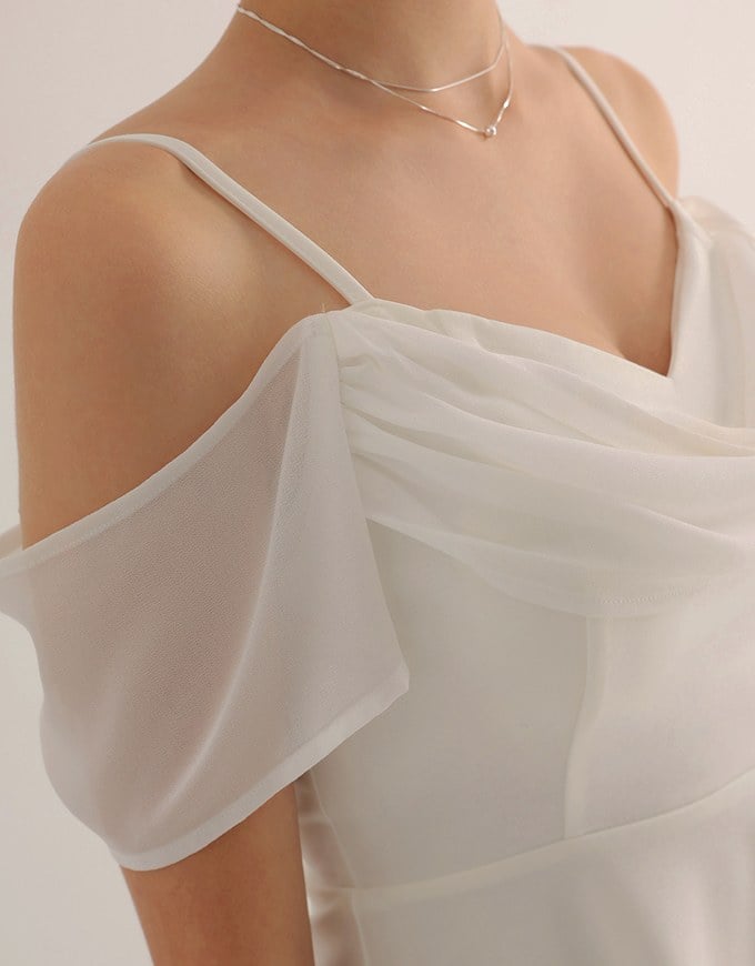 Off Shoulder Layered Chiffon Padded Mini Dress