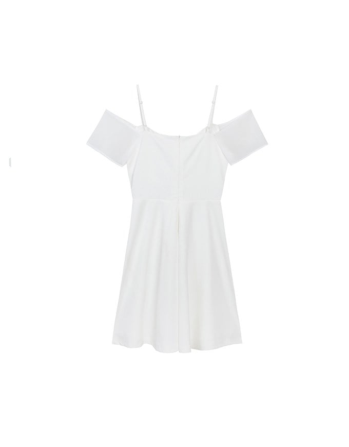 Off Shoulder Layered Chiffon Padded Mini Dress