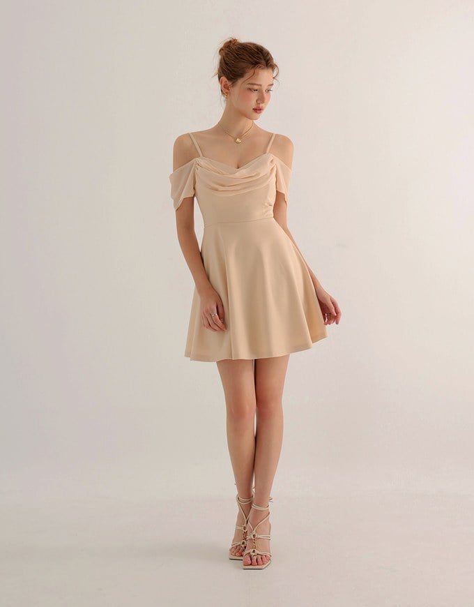 Off Shoulder Layered Chiffon Padded Mini Dress
