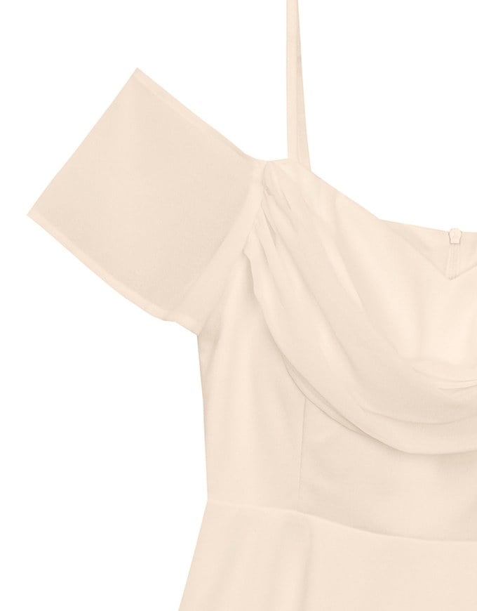 Off Shoulder Layered Chiffon Padded Mini Dress