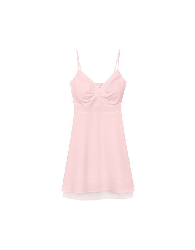 Spaghetti Strap V Neck Twist Detail Flowy Padded Mini Dress