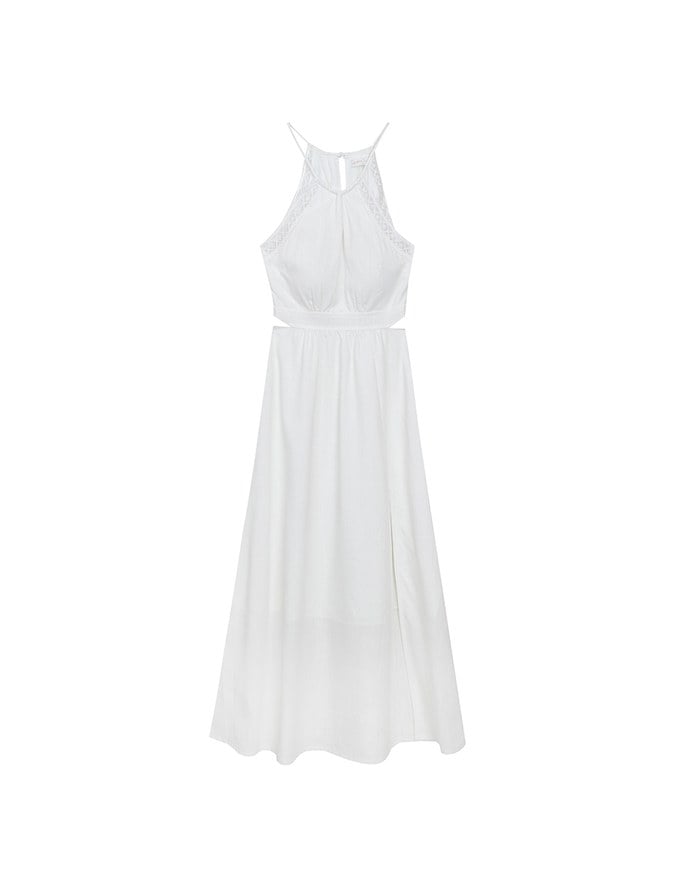 Side Cut Out Padded Maxi Dress with Lace Halter Neckline