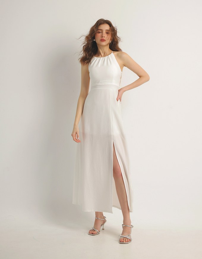 Crisscross Backless Halter Padded Maxi Dress