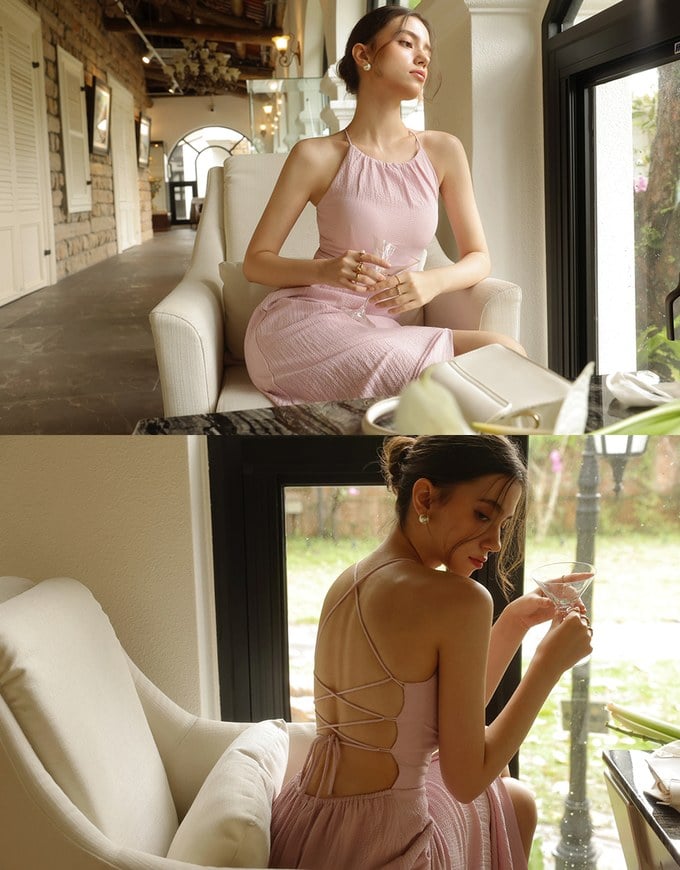 Crisscross Backless Halter Padded Maxi Dress