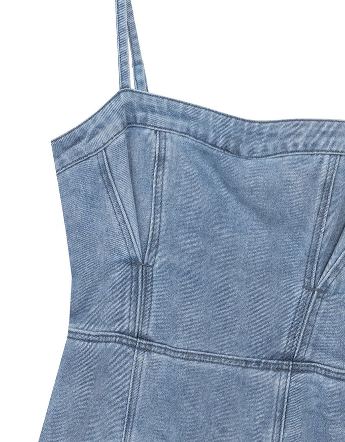 Spaghetti Strap Washed Jeans Denim Frayed Hem Maxi Dress