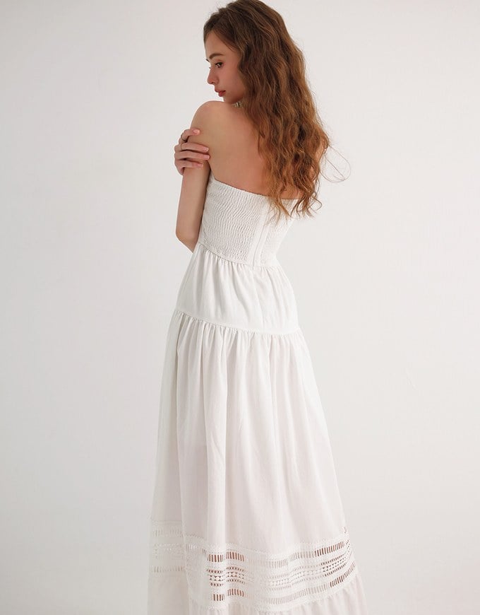 2 Way Halter Cut Out Padded Maxi Dress with Hollow Embroidery Hem