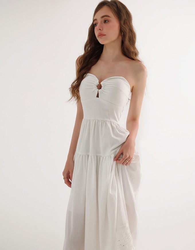 2 Way Halter Cut Out Padded Maxi Dress with Hollow Embroidery Hem
