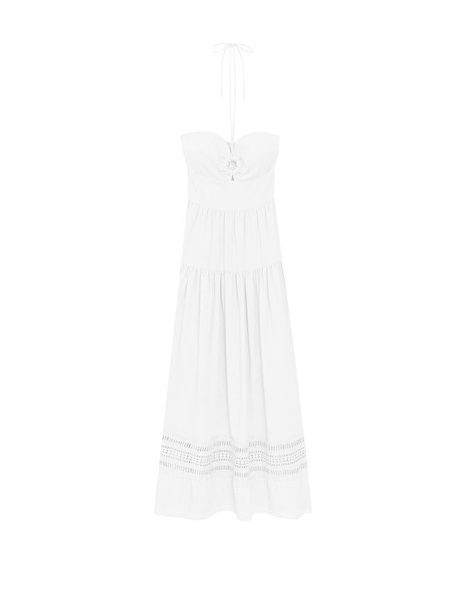 2 Way Halter Cut Out Padded Maxi Dress with Hollow Embroidery Hem