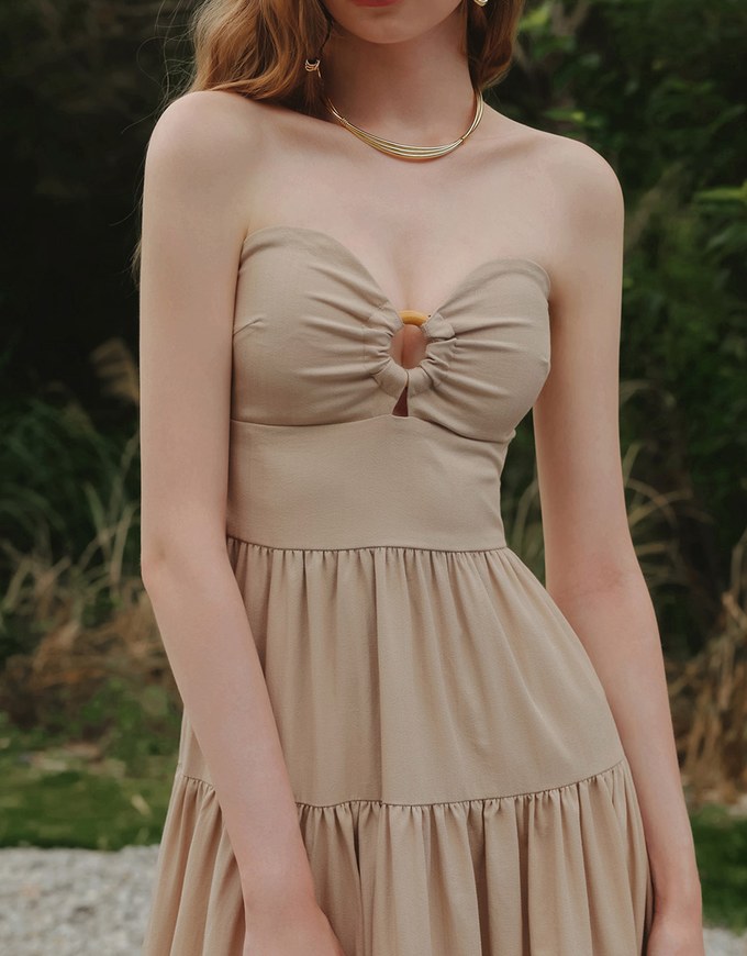 2 Way Halter Cut Out Padded Maxi Dress with Hollow Embroidery Hem