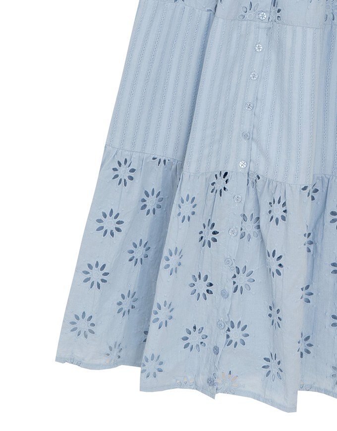 Floral Eyelet Lace Button Front Tiered Cami Padded Maxi Dress