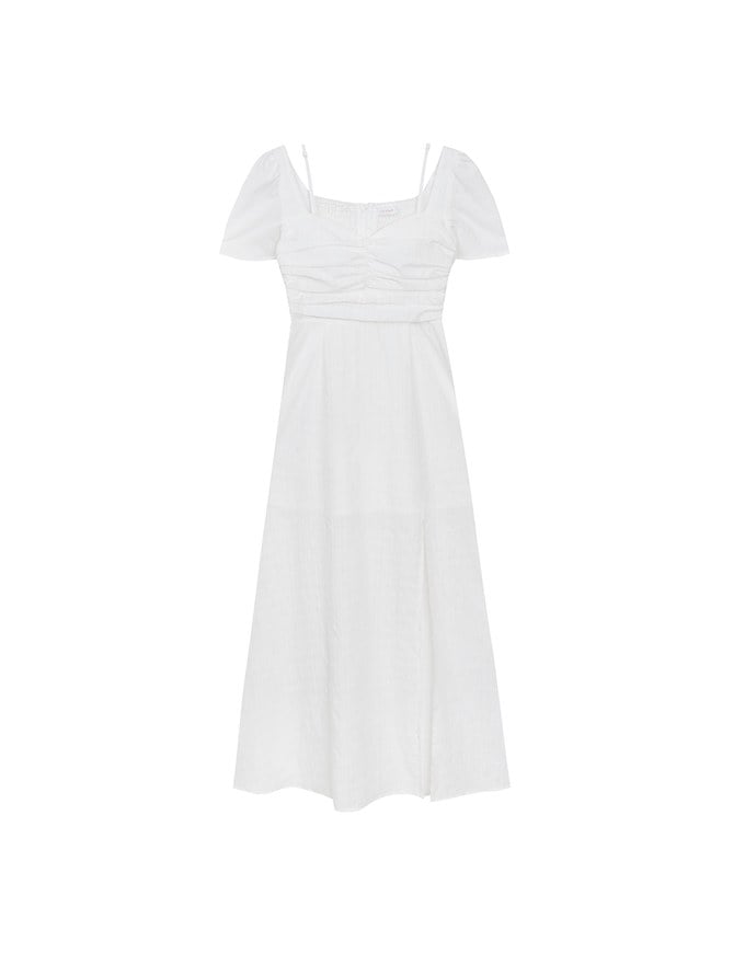 Sweetheart Puff Sleeve Ruched Bodice Check Padded Maxi Dress