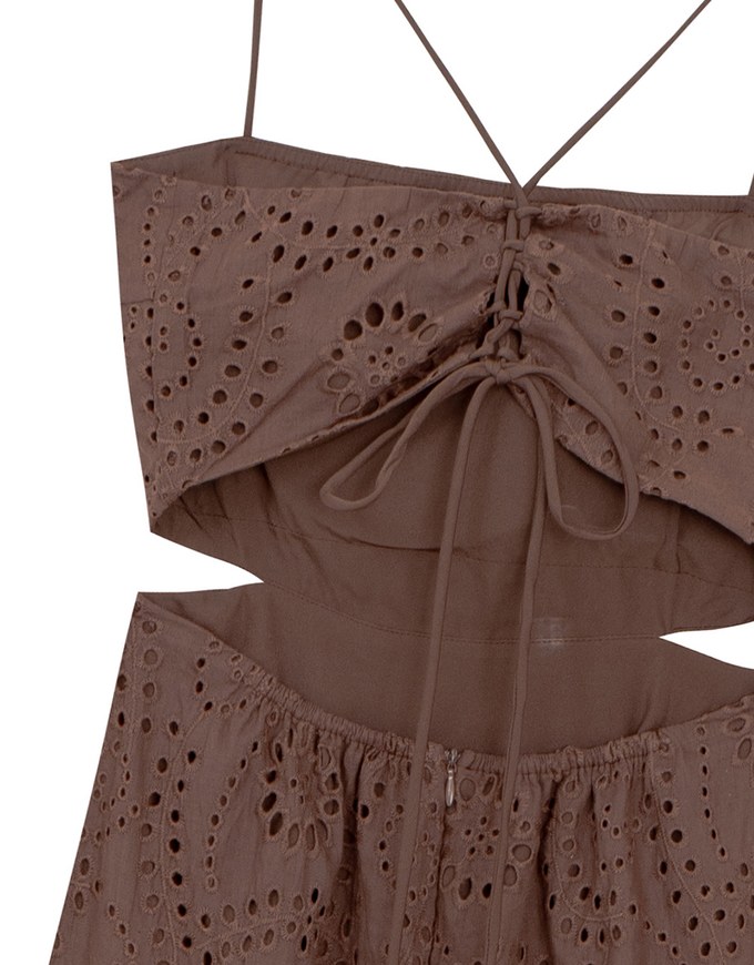 Eyelet Embroidered Padded Cami Maxi Dress with Crisscross Back Detail