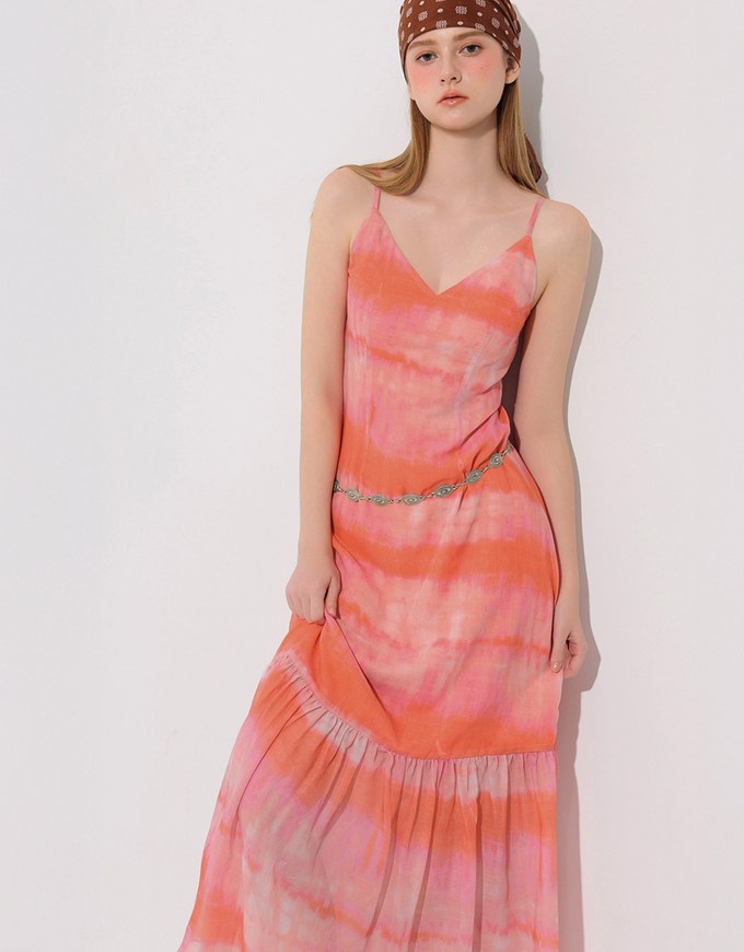 V Neck Tie Dye Spaghetti Strap Padded Maxi Dress