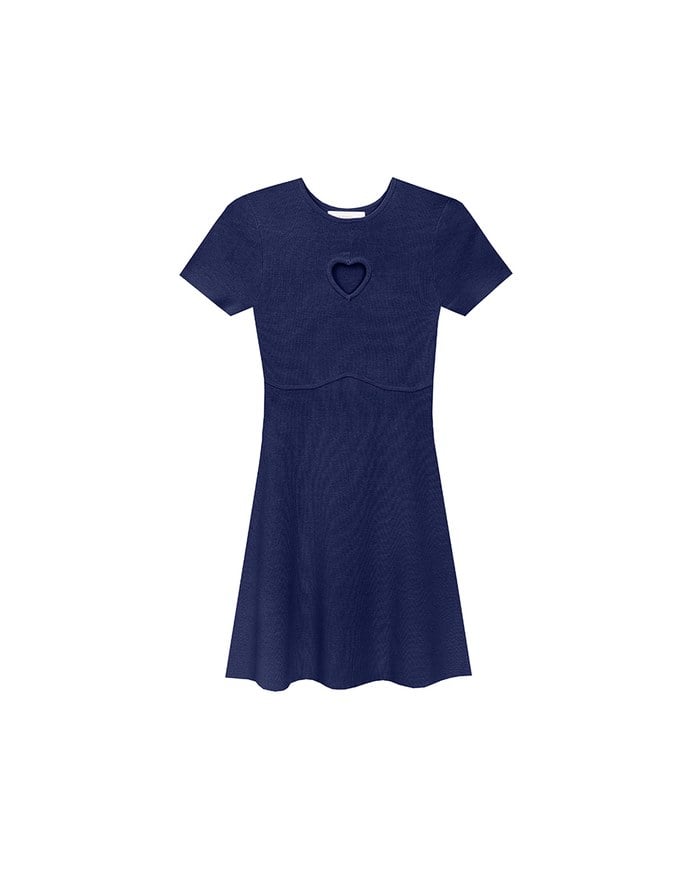 Heart Cut Out Ribbed Knit Fitted Mini Dress