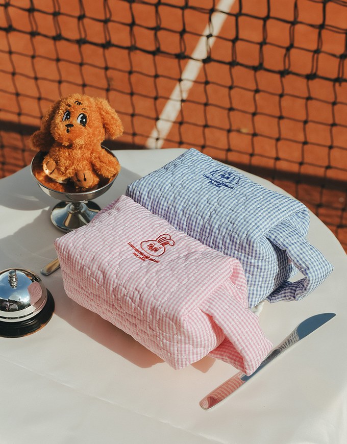 【Lyra & Toby】Embroidered Quilted Check Makeup Pouch