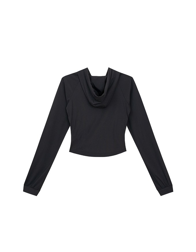 Cooling Fabric Fitted Zip-Up Hooded Jacket with Pockets Detail