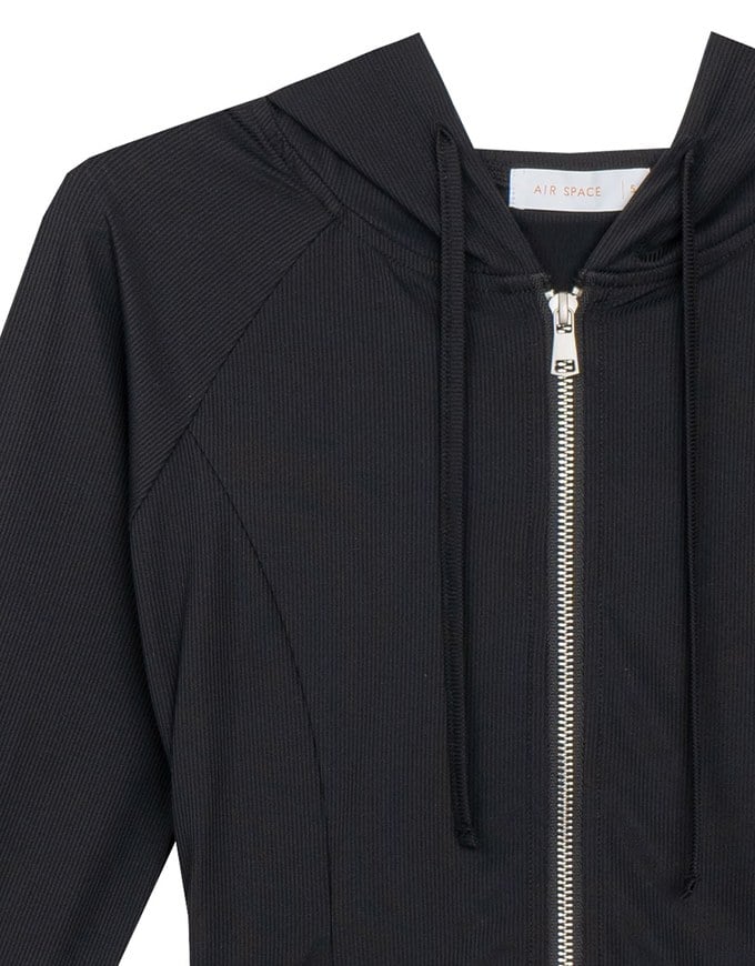 Cooling Fabric Fitted Zip-Up Hooded Jacket with Pockets Detail