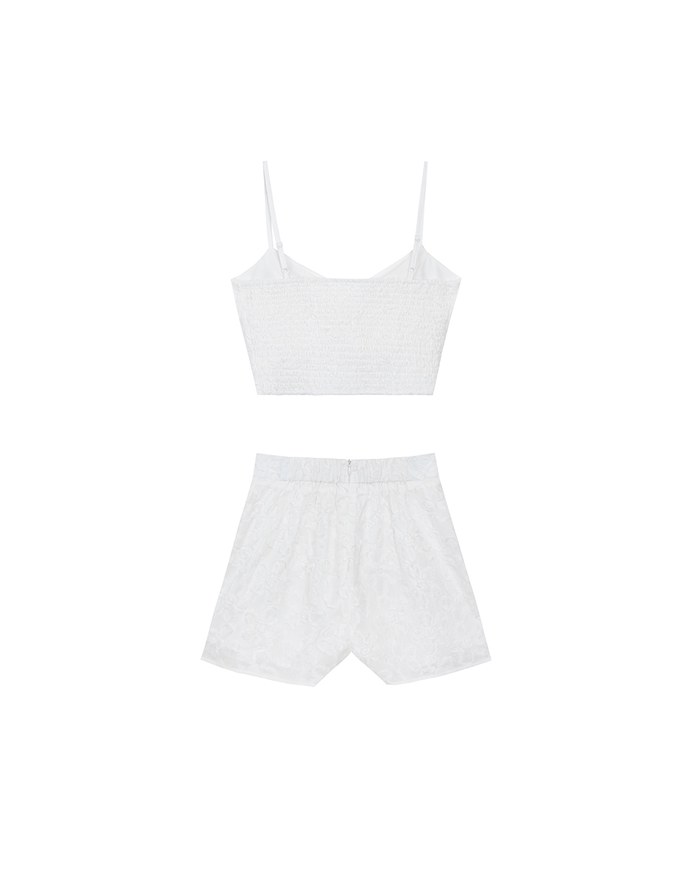 Floral Textured Spaghetti Strap Cami Padded Top with Matching High Waist Shorts Set Wear