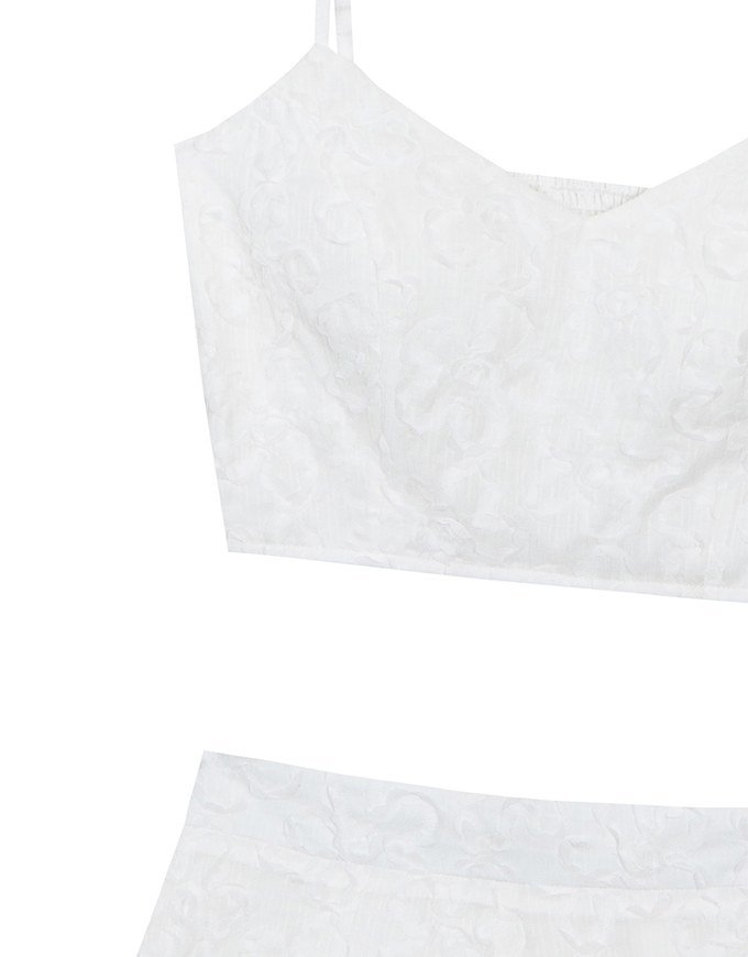 Floral Textured Spaghetti Strap Cami Padded Top with Matching High Waist Shorts Set Wear