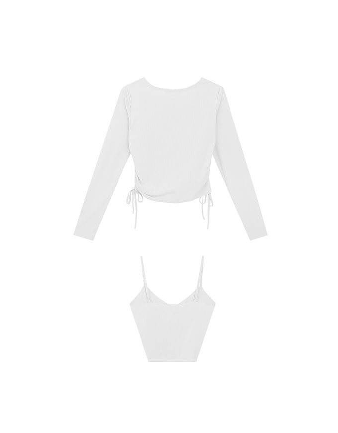 Cooling Fabric Side Ruched Button Cardigan and Adjustable Padded Bra Top Set Wear