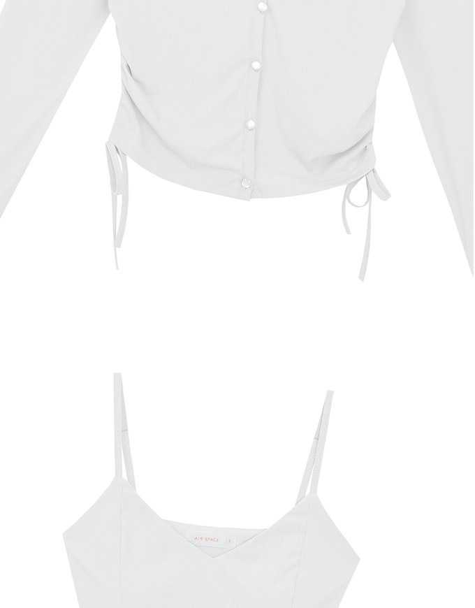 Cooling Fabric Side Ruched Button Cardigan and Adjustable Padded Bra Top Set Wear