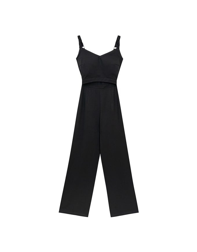 Contrast Spaghetti Strap Waist Cut Out Wide Leg Padded Jumpsuit