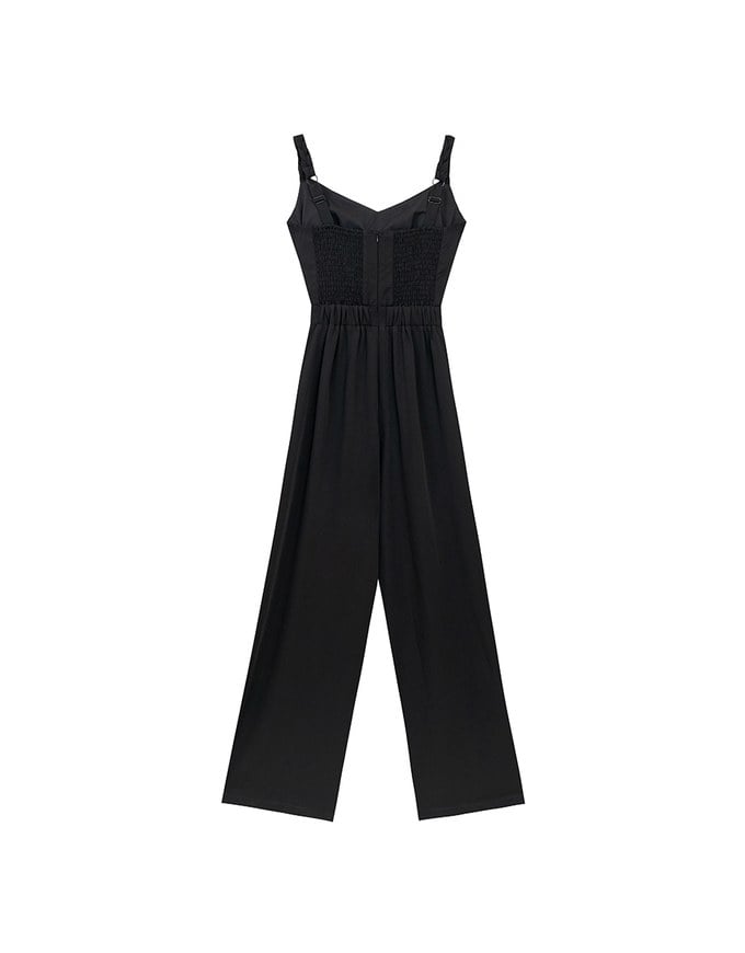 Contrast Spaghetti Strap Waist Cut Out Wide Leg Padded Jumpsuit