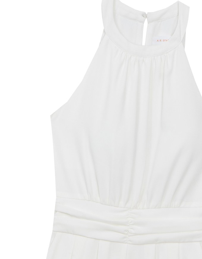 Ruched Halter Neck Wide Leg Padded Jumpsuit with Waistband Detail