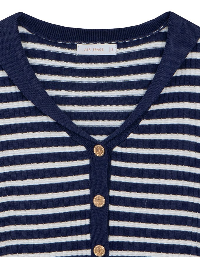 Cropped Knit Top with Striped Pattern and Sailor Collar
