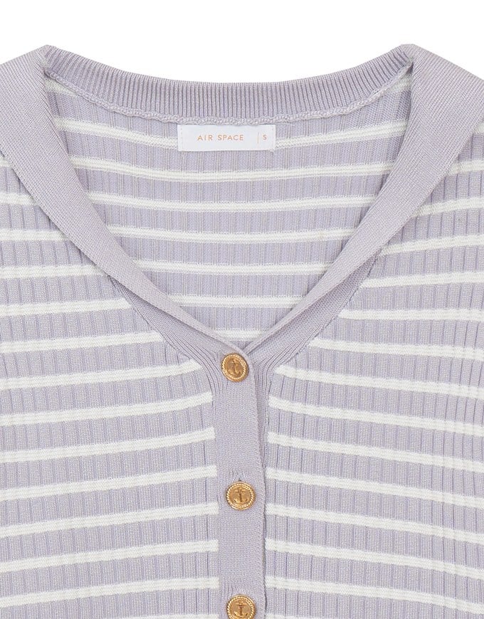 Cropped Knit Top with Striped Pattern and Sailor Collar