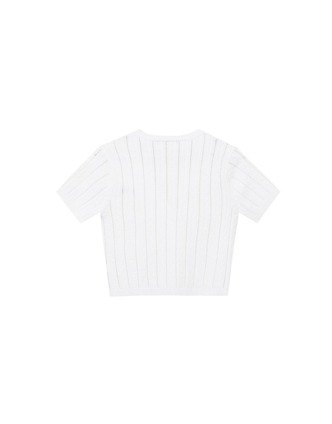 Cable Knit Cropped Cardigan Top with AIR SPACE Logo Embroidered