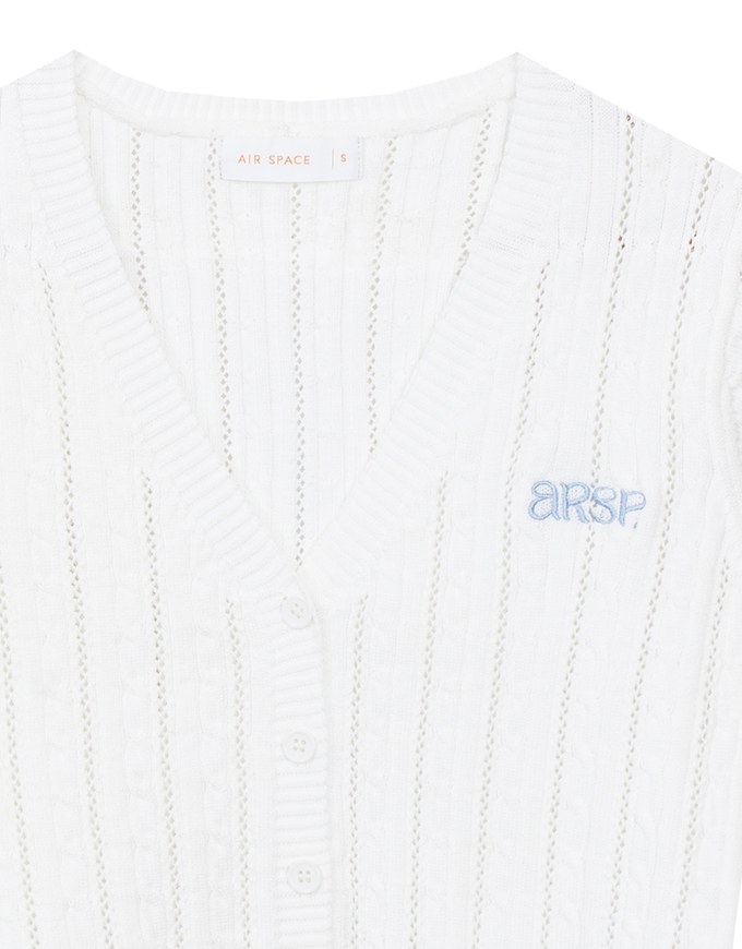 Cable Knit Cropped Cardigan Top with AIR SPACE Logo Embroidered