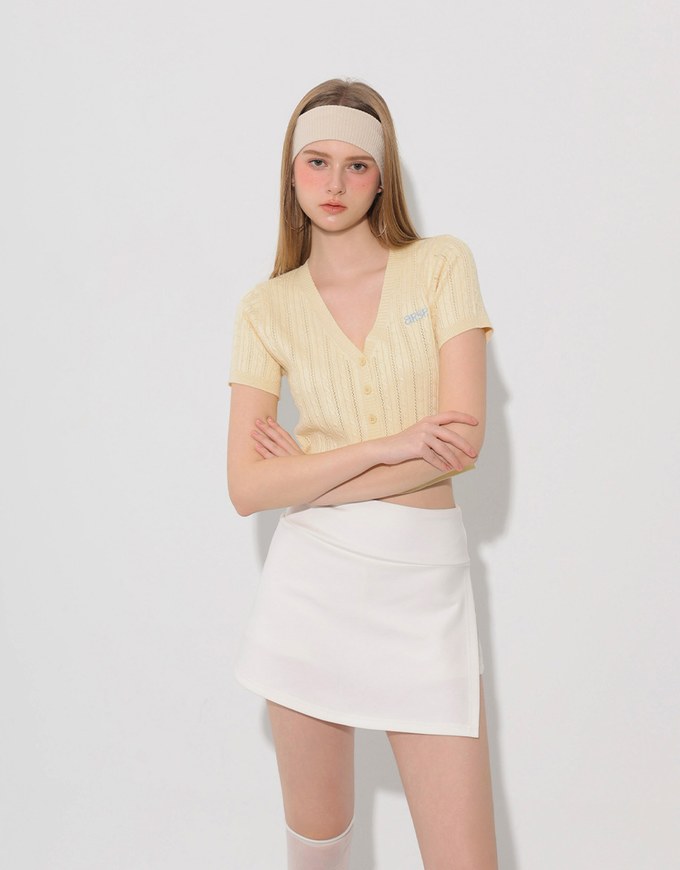 Cable Knit Cropped Cardigan Top with AIR SPACE Logo Embroidered
