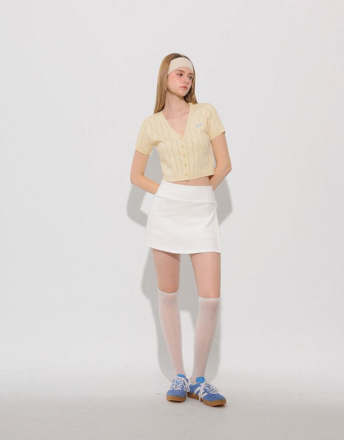 Cable Knit Cropped Cardigan Top with AIR SPACE Logo Embroidered