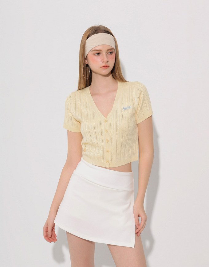 Cable Knit Cropped Cardigan Top with AIR SPACE Logo Embroidered