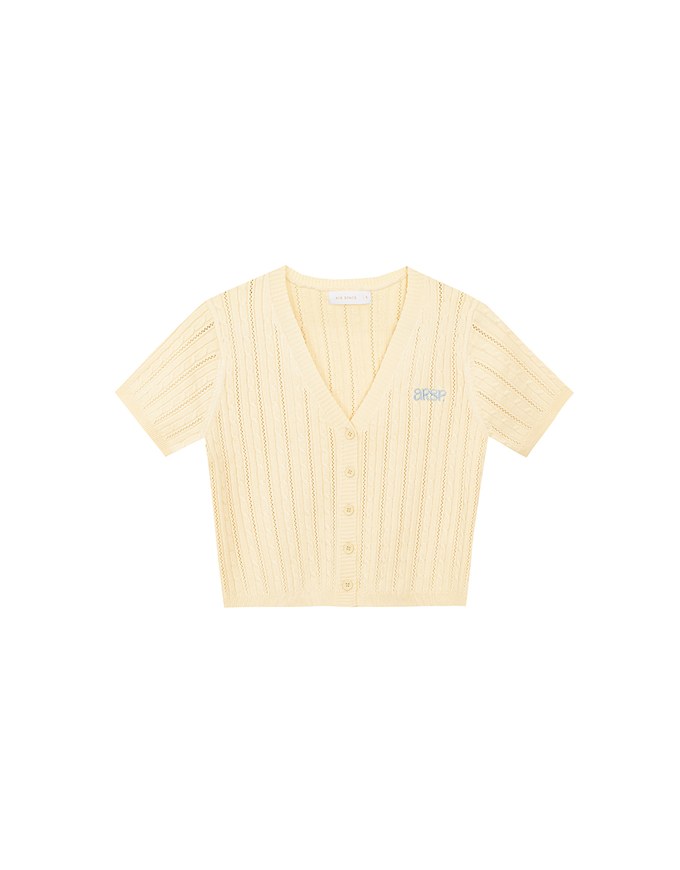 Cable Knit Cropped Cardigan Top with AIR SPACE Logo Embroidered